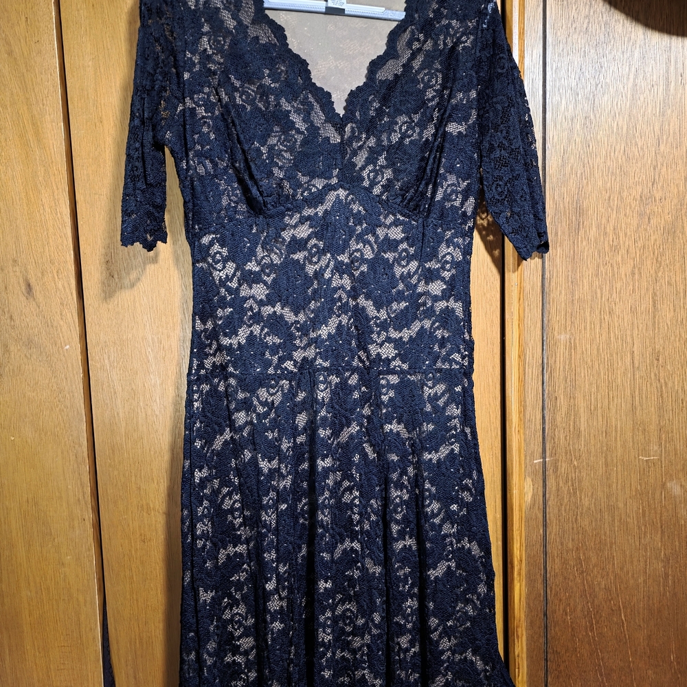 CAbi Black Lace V-Neck Midi Dress